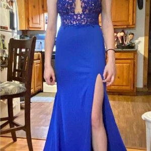 Mori Lee Royal Blue Lace Prom Dress